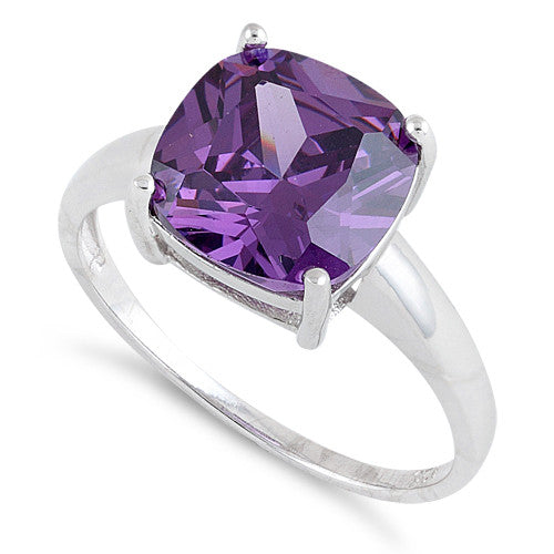 Sterling Silver Cushion Cut Amethyst CZ Ring