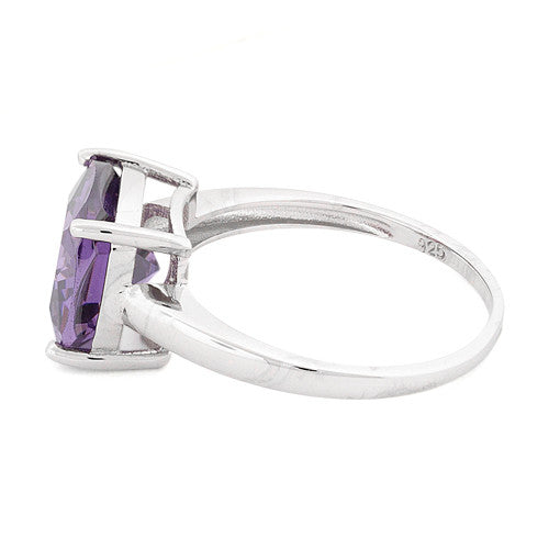 Sterling Silver Cushion Cut Amethyst CZ Ring