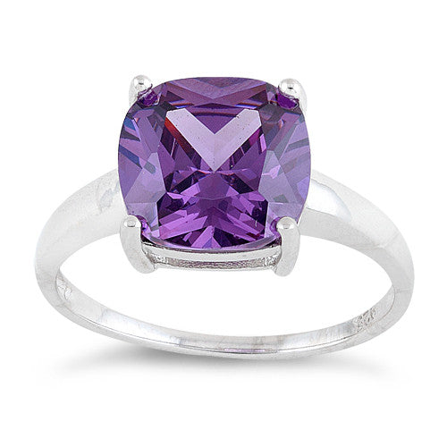 Sterling Silver Cushion Cut Amethyst CZ Ring