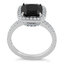 Sterling Silver Cushion Cut Black CZ Ring