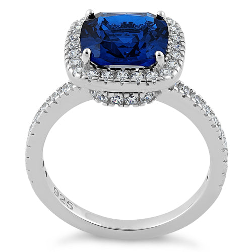 Sterling Silver Cushion Cut Blue Spinel CZ Ring