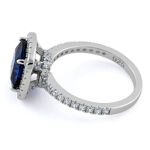 Sterling Silver Cushion Cut Blue Spinel CZ Ring