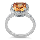 Sterling Silver Cushion Cut Dark Champagne CZ Ring