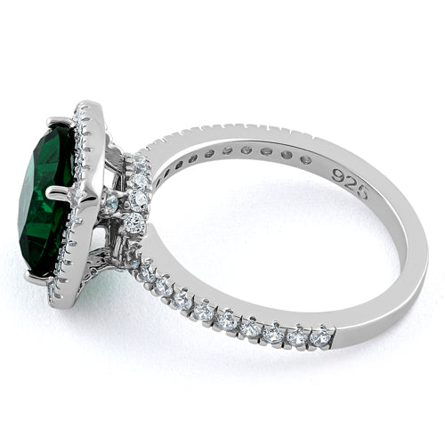 Sterling Silver Cushion Cut Emerald CZ Ring