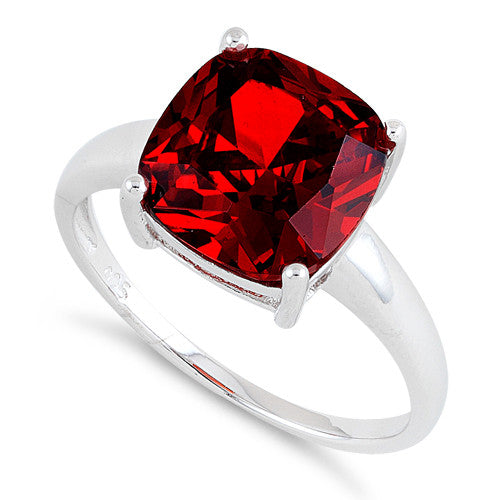 Sterling Silver Cushion Cut Garnet CZ Ring