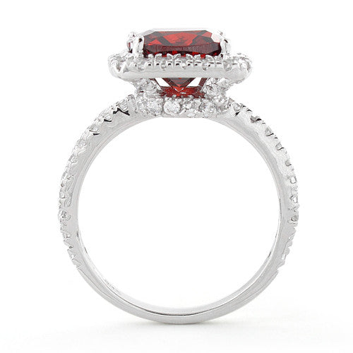 Sterling Silver Cushion Cut Garnet CZ Ring