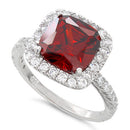 Sterling Silver Cushion Cut Garnet CZ Ring