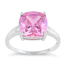 Sterling Silver Cushion Cut Pink CZ Ring