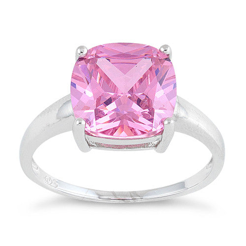 Sterling Silver Cushion Cut Pink CZ Ring