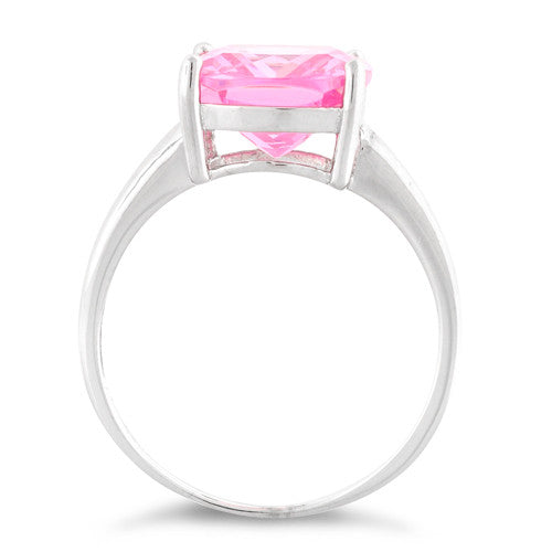 Sterling Silver Cushion Cut Pink CZ Ring