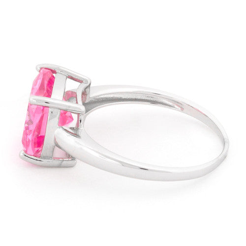 Sterling Silver Cushion Cut Pink CZ Ring