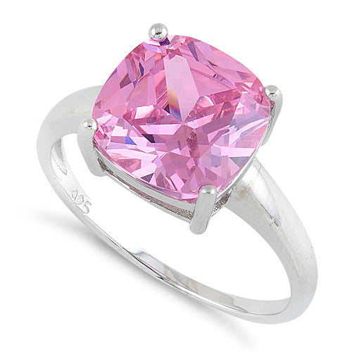 Sterling Silver Cushion Cut Pink CZ Ring
