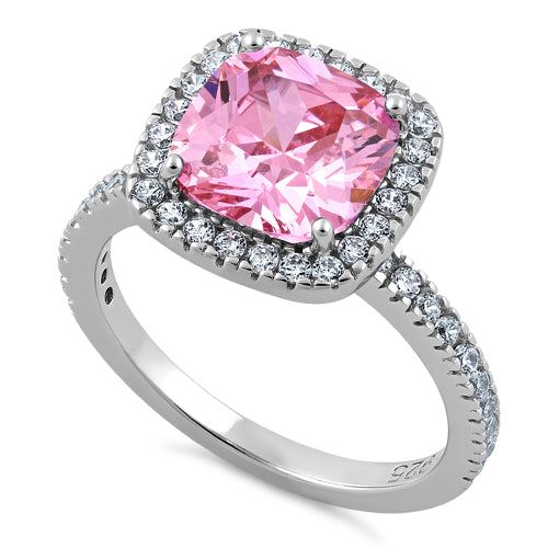Sterling Silver Cushion Cut Pink CZ Ring