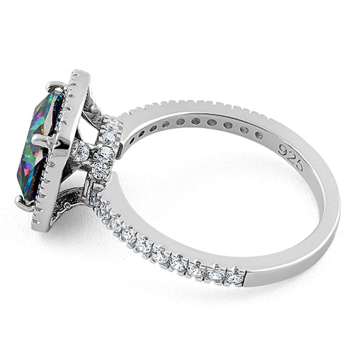 Sterling Silver Cushion Cut Rainbow CZ Ring