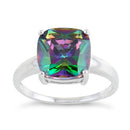 Sterling Silver Cushion Cut Rainbow Topaz CZ Ring