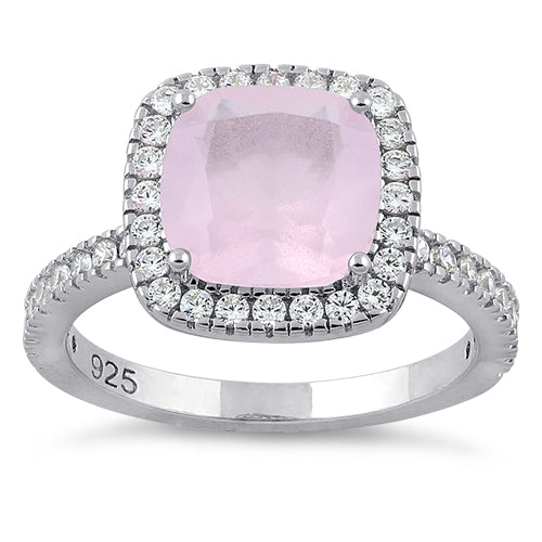 Sterling Silver Cushion Cut Vintage Pink & Clear CZ Ring