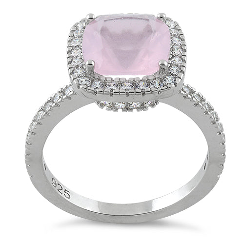 Sterling Silver Cushion Cut Vintage Pink & Clear CZ Ring