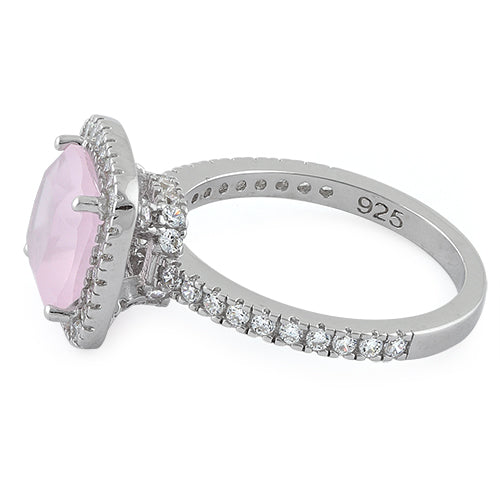 Sterling Silver Cushion Cut Vintage Pink & Clear CZ Ring