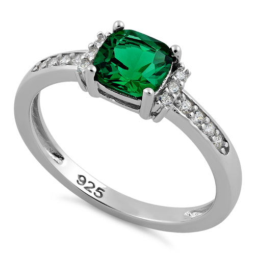 Sterling Silver Cushion Emerald CZ Ring
