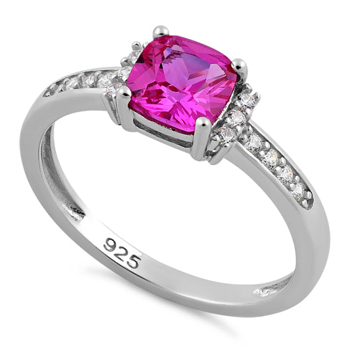 Sterling Silver Cushion Pink CZ Ring