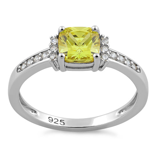 Sterling Silver Cushion Yellow CZ Ring