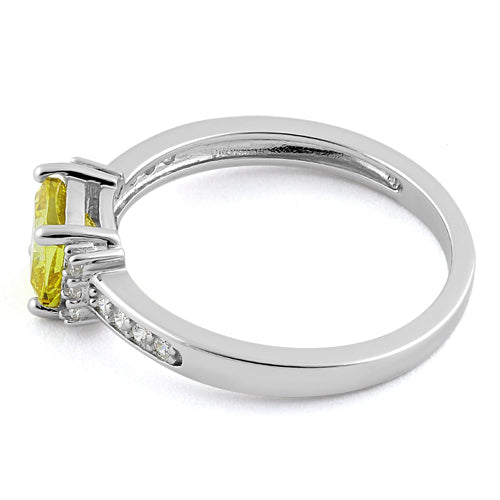 Sterling Silver Cushion Yellow CZ Ring