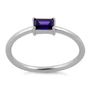 Sterling Silver Dainty Baguette Straight Amethyst CZ Ring