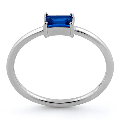 Sterling Silver Dainty Baguette Straight Blue Spinel CZ Ring