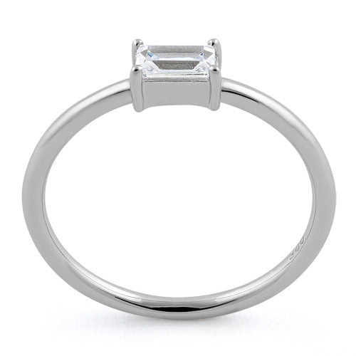 Sterling Silver Dainty Baguette Straight Clear CZ Ring