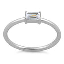 Sterling Silver Dainty Baguette Straight Clear CZ Ring