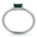 Sterling Silver Dainty Baguette Straight Emerald CZ Ring
