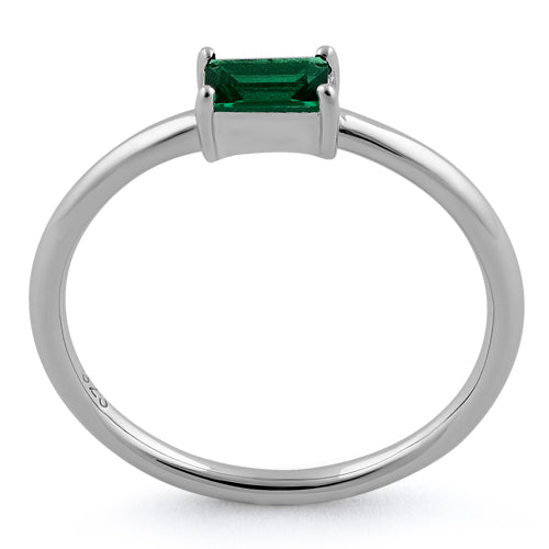 Sterling Silver Dainty Baguette Straight Emerald CZ Ring