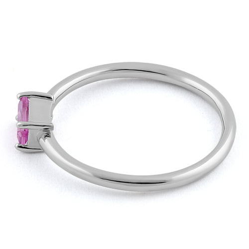 Sterling Silver Dainty Baguette Straight Pink CZ Ring