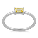 Sterling Silver Dainty Baguette Straight Yellow CZ Ring