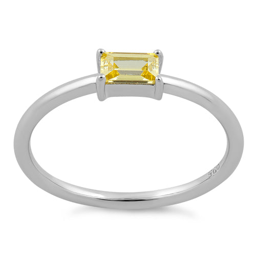 Sterling Silver Dainty Baguette Straight Yellow CZ Ring