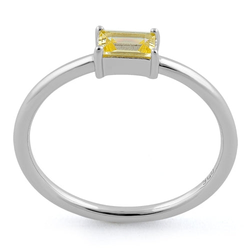 Sterling Silver Dainty Baguette Straight Yellow CZ Ring