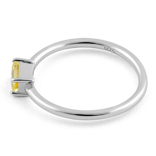 Sterling Silver Dainty Baguette Straight Yellow CZ Ring