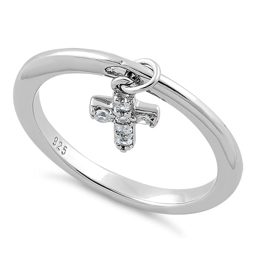 Sterling Silver Dangling Cross CZ Ring