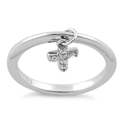 Sterling Silver Dangling Cross CZ Ring