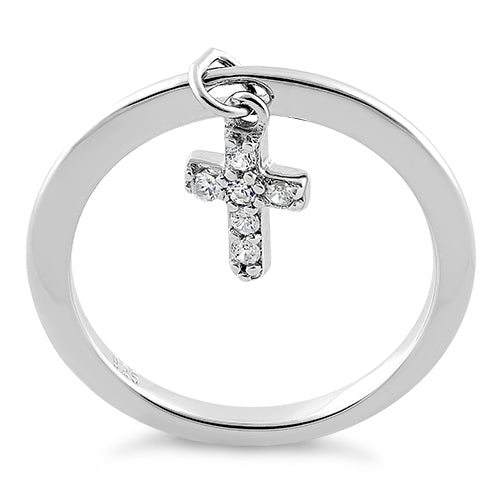 Sterling Silver Dangling Cross CZ Ring