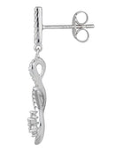 Sterling Silver Dangling Plumeria Flower CZ Earrings