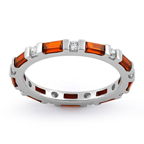 Sterling Silver Fire Orange and Clear CZ Eternity Ring