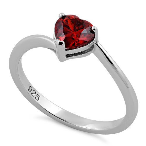 Sterling Silver Dark Garnet Heart CZ Ring