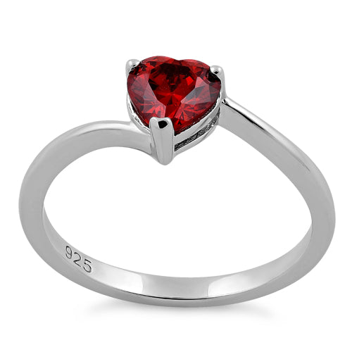 Sterling Silver Dark Garnet Heart CZ Ring