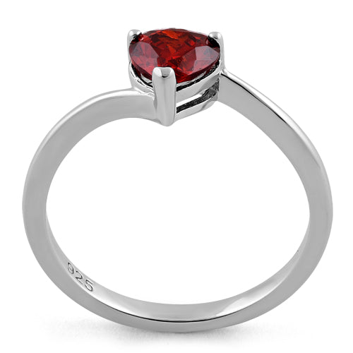 Sterling Silver Dark Garnet Heart CZ Ring