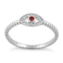 Sterling Silver Dark Garnet Stone Evil Eye CZ Ring