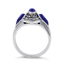 Sterling Silver Blue Lapis Round Halo Marcasite Ring