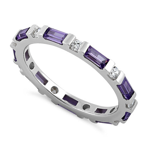 Sterling Silver Dark Violet and White CZ Eternity Ring