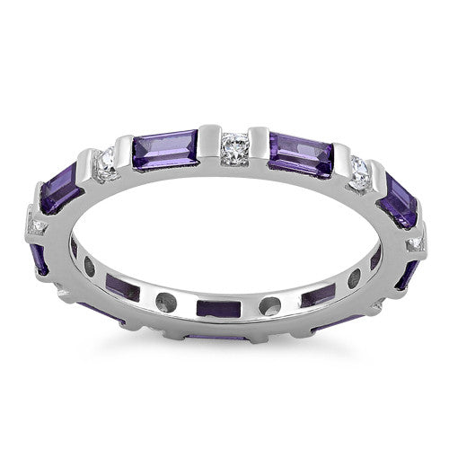 Sterling Silver Dark Violet and White CZ Eternity Ring