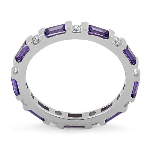 Sterling Silver Dark Violet and White CZ Eternity Ring